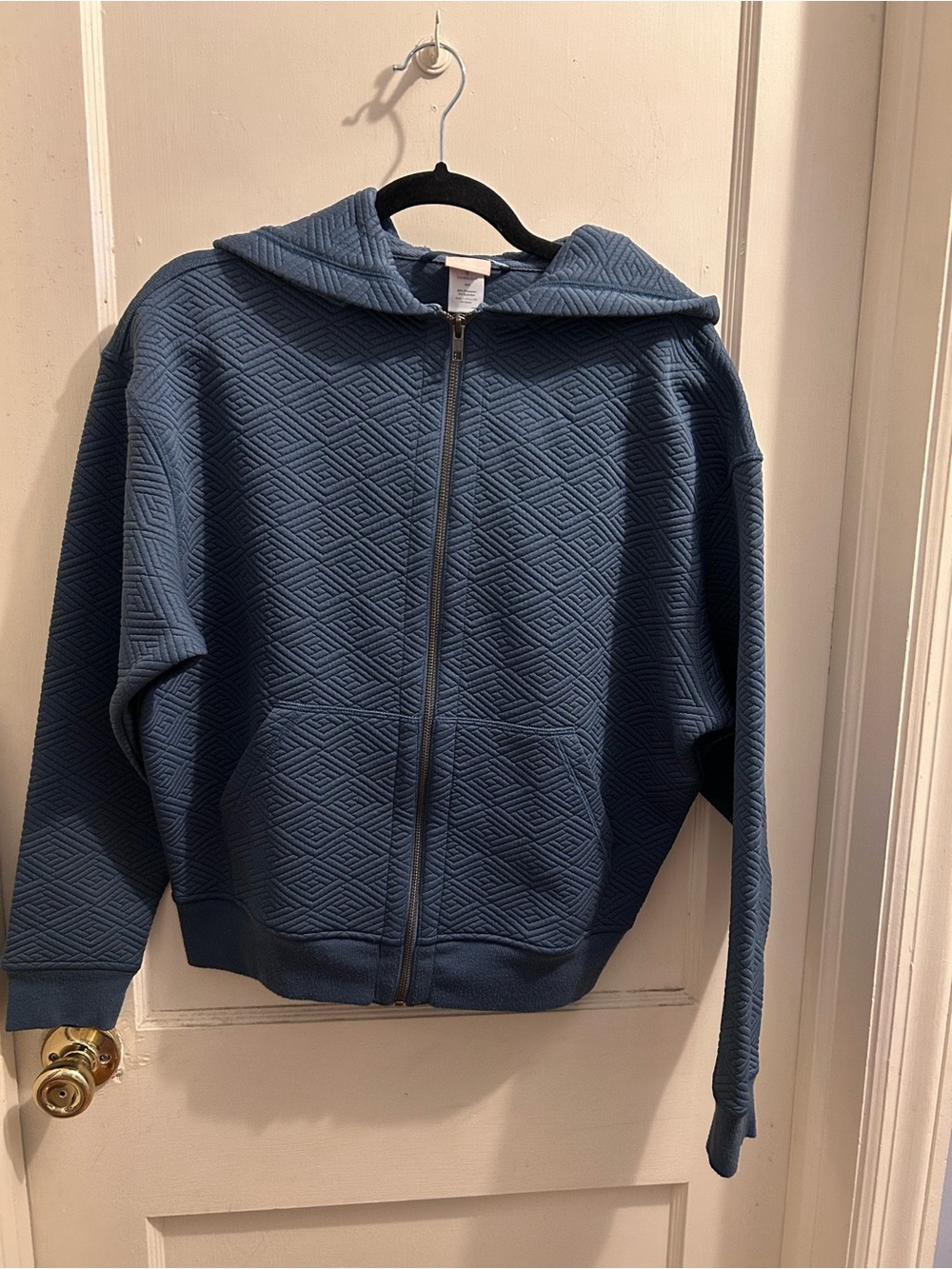 ThirdLove Blue Geometric Zip-Up Hooded Sweatshirt